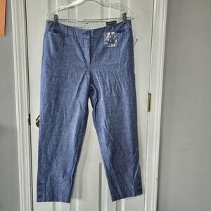 NWT Talbots Chambray Perfect Cropped Pants with Button Accents Size 8